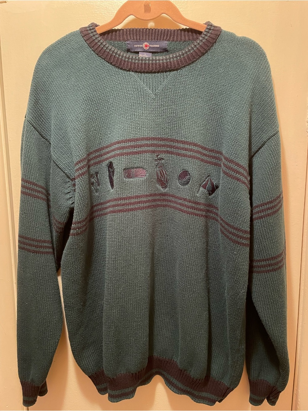 Vintage 90s Cotton Traders Embroidered Golf Knit Crewneck Sweater Large Green